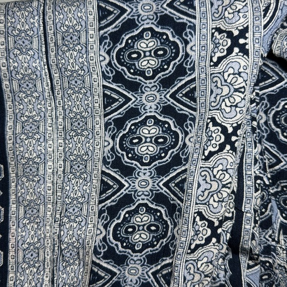 Three Dots blue & white boho wide leg pants w/ pockets M - Picture 8 of 12